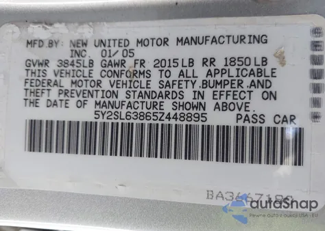 2005 Pontiac Vibe from USA, damaged, VIN 5Y2SL63865Z448895